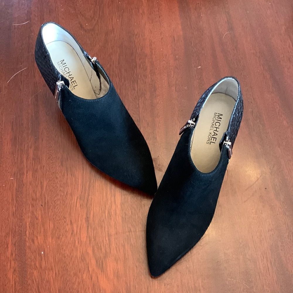 Michael Michael Kors Clara black suede 3” heel bootie Size 6 1/2